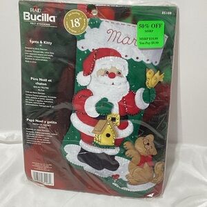 Bucilla Festive Santa and Kitty Felt Stocking Kit 18 inch 2004 #85108